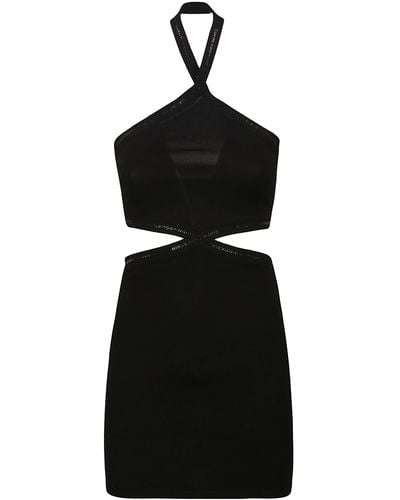 T By Alexander Wang Criss Cross Logo Trim Halter Dress - Black