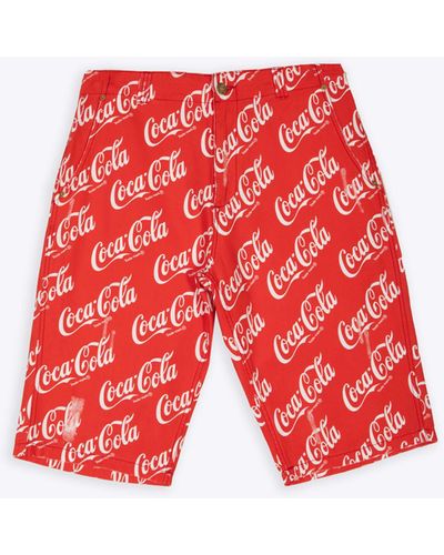 ERL Printed Canvas Shorts Woven Canvas Coca Cola Baggy Shorts - Red
