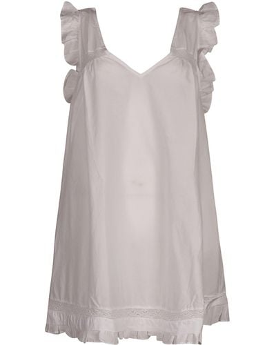 Devotion Ruffle Trim V-neck Plain Short Dress - White