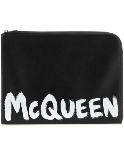 Alexander McQueen Mcqueen Graffiti Leather Document Holder Pouch - Black