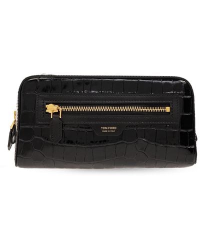 Tom Ford Leather Wash Bag With Logo - Black