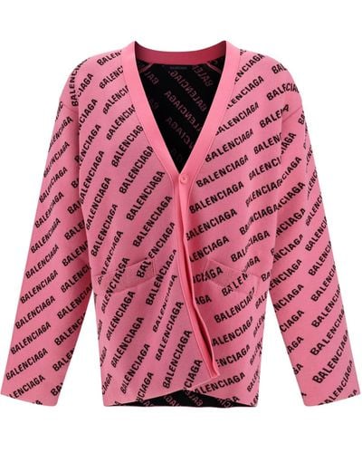 Balenciaga Silk Wool Intarsia Cardigan - Pink