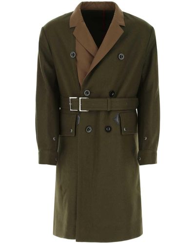 Sacai Olive Green Felt Trench Coat