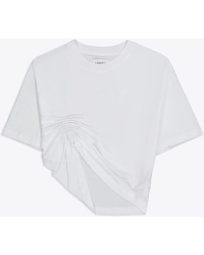Laneus Jersey T-shirt White Cotton Cropped T-shirt With Drapery - Jersey T-shirt