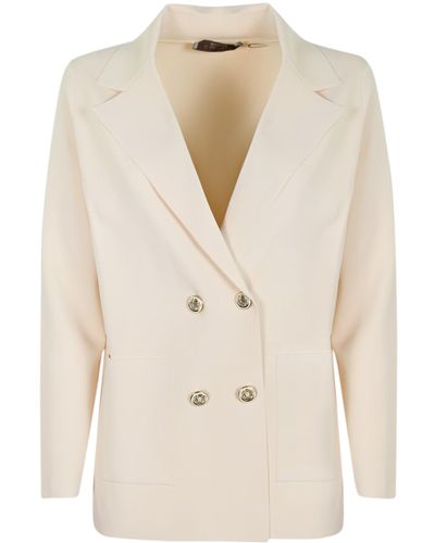 D.exterior Double-Breasted Viscose Jacket - Natural