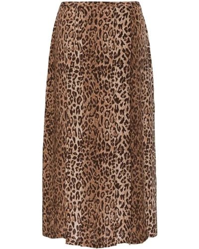 RIXO London Leopard-print Pleated Midi Skirt - Brown