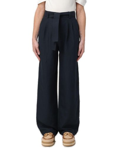 Woolrich Belted Straight Leg Pleated Trousers - Blue
