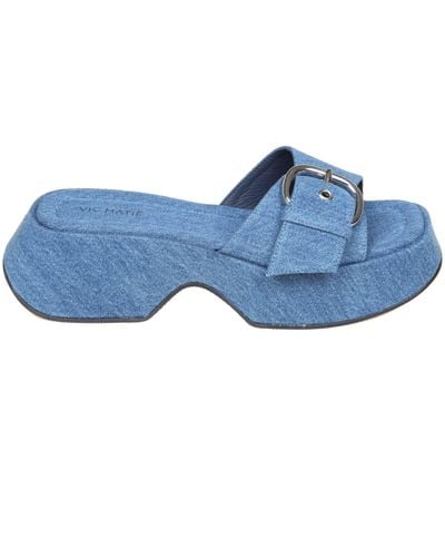 Vic Matié Denim Sandal With Buckle - Blue