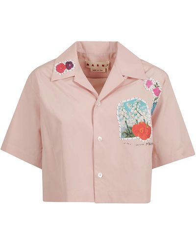 Marni Cropped Floral Detail Shirt - Pink