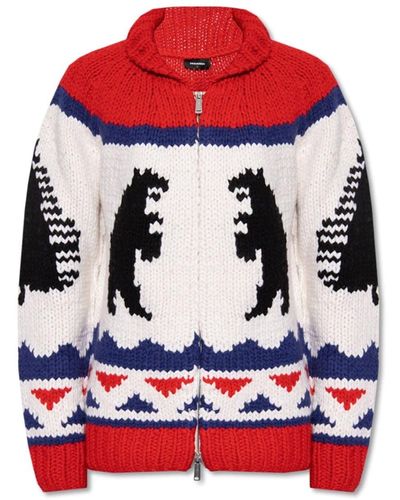DSquared² Printed Wool Cardigan - Red