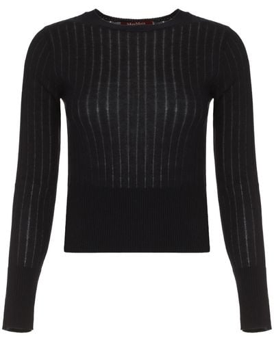 Max Mara Studio Funale Knitted Silk-Blend T-Shirt - Black