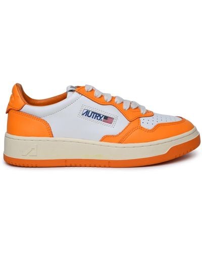 Autry 'medalist' Orange Leather Trainers