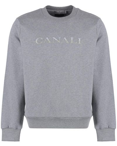 Canali Logo Detail Cotton Sweatshirt - Grey