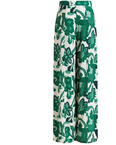 Etro Woman Floral Palazzo Trousers With Slit - Green