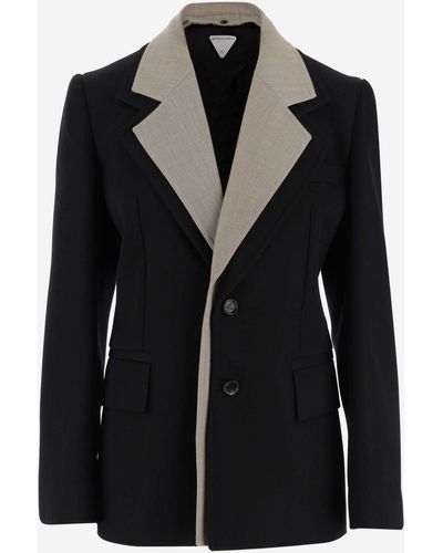 Bottega Veneta Bi-color Wool Single-breasted Jacket - Black