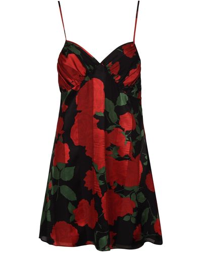 Saint Laurent Floral Print Short Dress - Red