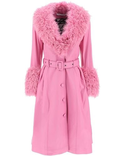 Saks Potts Foxy Leather And Shearling Long Coat - Pink