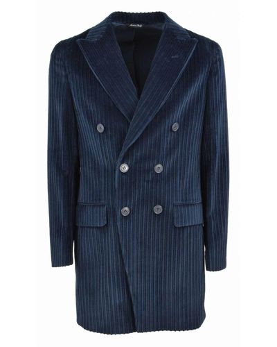 Brian Dales Double-breasted Velvet Coat - Blue