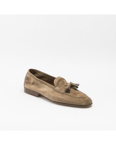 Edward Green Portland Sand Baby Calf Unlined Tassel Loafer - Natural