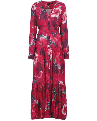 Pinko Chemisier Dress With Hibiscus Print - Red