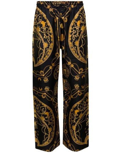 Marine Serre Loose Trousers With All-over Graphic Print In Silk - Black