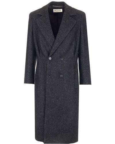 Saint Laurent Double-breasted Wool Coat - Black