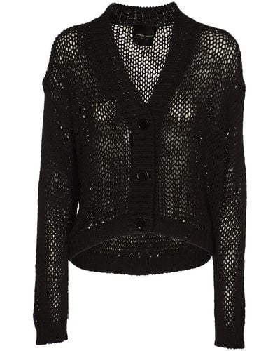 Roberto Collina Rib Trim Perforated Knit Cardigan - Black