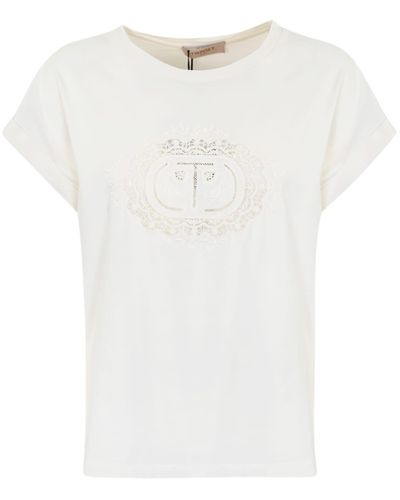 Twin Set T-Shirt With Lace Logo - White