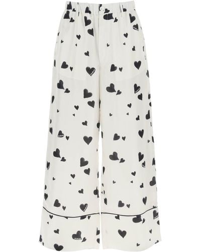 Marni Pyjama Trousers With Bunch Of Hearts Motif - White