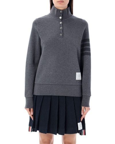 Thom Browne Funnel Neck Pullover With Tonal Bars - Blue