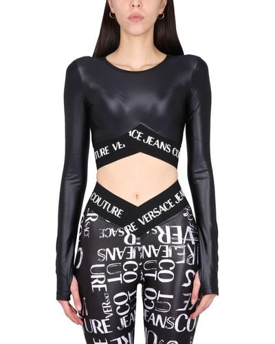 Versace Cropped Top With Logo - Black