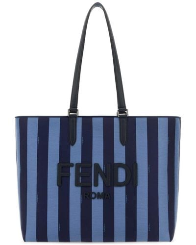 Fendi Embroidered Canvas Go To Shopping Bag - Blue