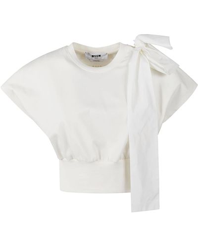 MSGM Oversize-bow Detailed Cropped T-shirt - White