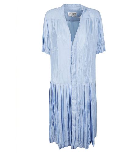 MM6 by Maison Martin Margiela Short-Sleeved Pleated Dress - Blue