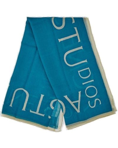 Acne Studios Logo Printed Knit Scarf - Blue