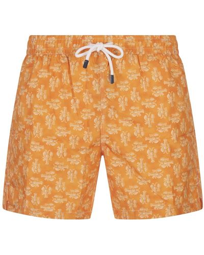Fedeli Swim Shorts With Lobster Pattern - Orange