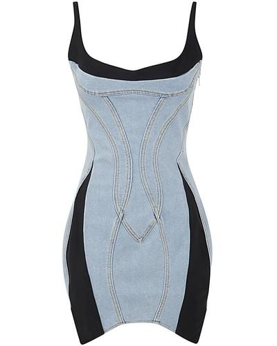 Mugler Panelled Slim-fit Stretch-denim Mini Dress - Blue