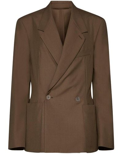 Lemaire Straight-hem Double-breasted Blazer - Brown