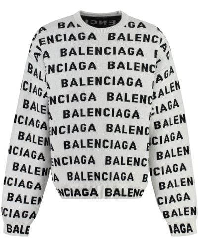 Balenciaga Intarsia-knit Logo Sweater - White
