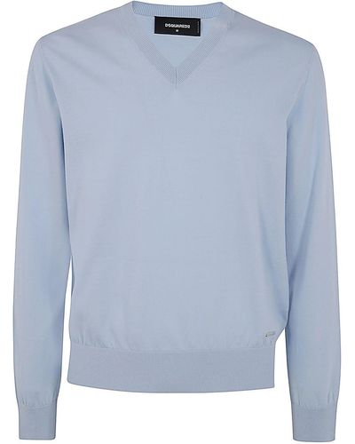DSquared² V Neck Knit Pullover - Blue