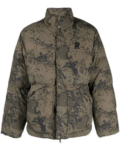 Represent Logo-embroidered Camouflage Puffer Jacket - Green
