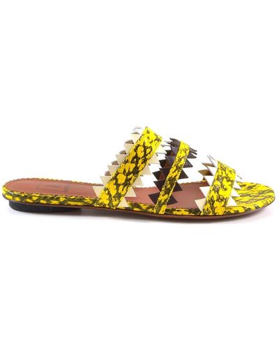 L'Autre Chose Animal Printed Leather Slide Sandals - Yellow