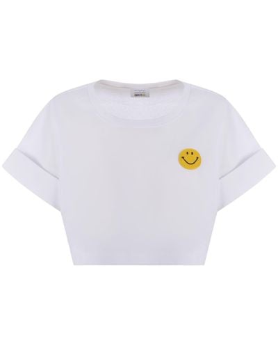 Philosophy Di Lorenzo Serafini T-shirt X Smiley Cropped In Cotone - White