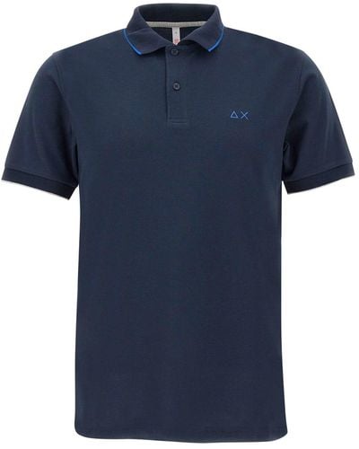 Sun 68 Small Stripe Cotton Polo Shirt - Blue