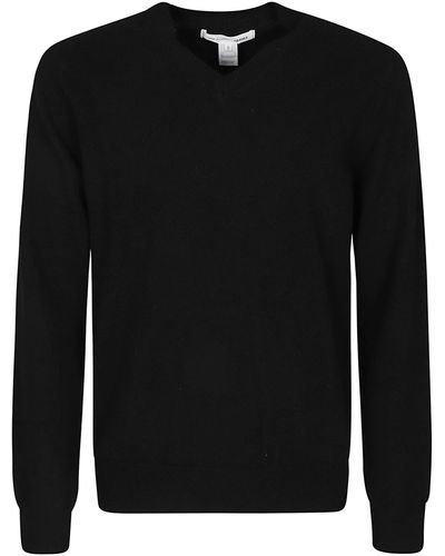 Comme des Garçons V-neck Plain Ribbed Sweater - Black