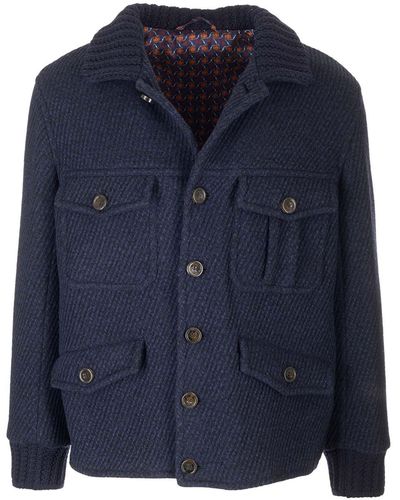 Etro Structured Wool Coat - Blue