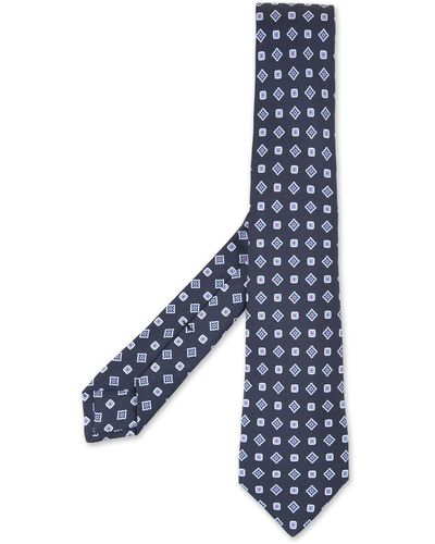 Kiton Tie With Geometric Micro Pattern - Blue