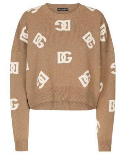 Dolce & Gabbana Dg Intarsia-knit Sweater - Natural
