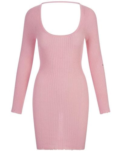 A PAPER KID Short Ribbed Knitted Dress With Distressed Effect - Pink
