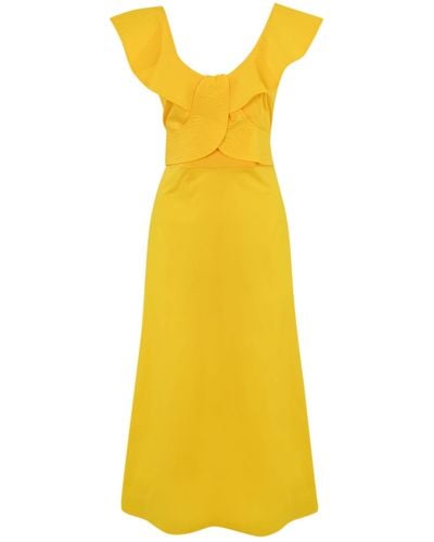 Liviana Conti Poplin Dress With Stitching - Yellow
